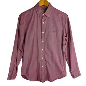 J.CREW Men Red Gingham Plaid Red Cotton Button Down Long Sleeve Shirt Size S